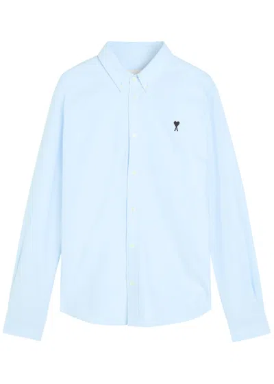Ami Alexandre Mattiussi Ami Paris Logo-embroidered Cotton Shirt In Blue