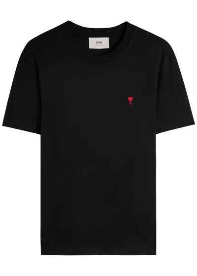 Ami Alexandre Mattiussi Ami Paris Logo-embroidered Cotton T-shirt In Black