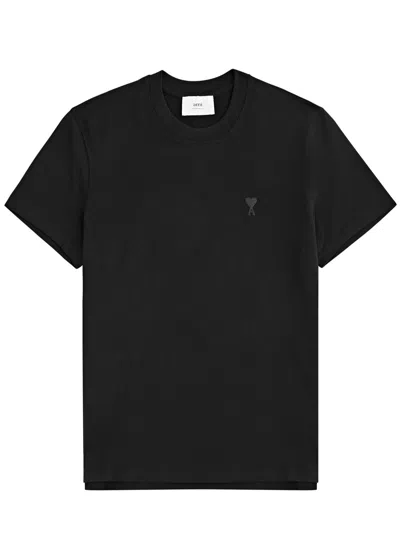 Ami Alexandre Mattiussi Adc Logo-embroidered Organic Cotton-jersey T-shirt In Black