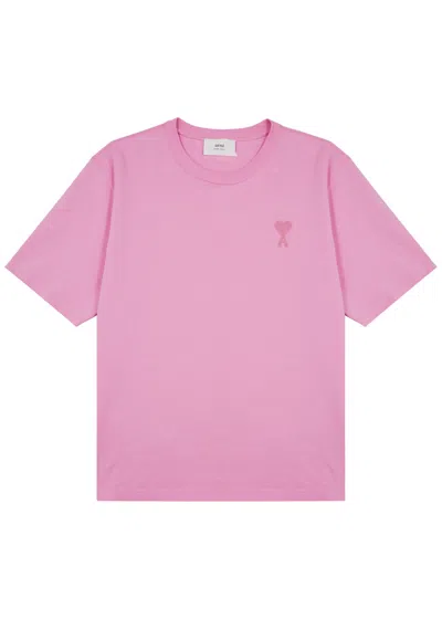 Ami Alexandre Mattiussi Ami Paris Logo-embroidered Cotton T-shirt In Light Pink