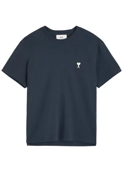 Ami Alexandre Mattiussi Ami Paris Logo-embroidered Cotton T-shirt In Navy