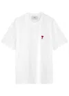 Ami Alexandre Mattiussi De Coeur Embroidered Branding Regular-fit Stretch-organic Cotton T-shirt In White