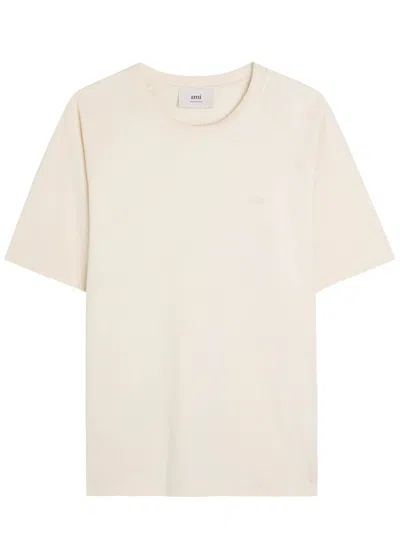 Ami Alexandre Mattiussi Ami Paris Logo-embroidered Cotton T-shirt In Neutral