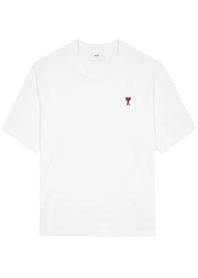 Ami Alexandre Mattiussi Mens Ami Paris De Coeur Embroidered Branding Regular-fit Stretch-organic Cotton T-shirt In White