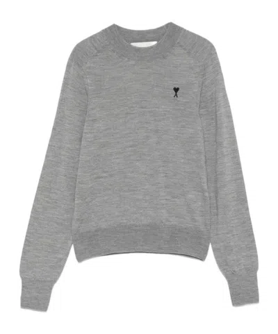 Ami Alexandre Mattiussi Ami Paris Logo Embroidered Crewneck Knitted Jumper In Gray