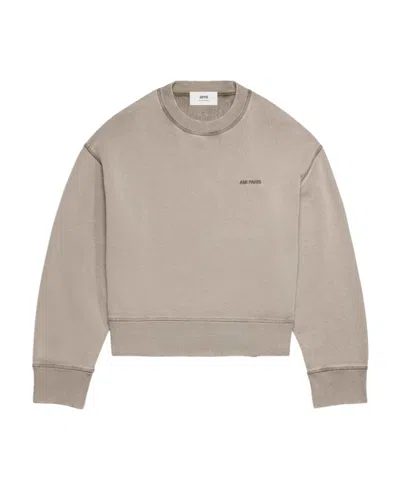 Ami Alexandre Mattiussi Ami Paris Logo Embroidered Crewneck Sweatshirt In Nude
