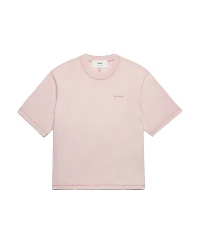 Ami Alexandre Mattiussi Ami Paris Logo-embroidered Crewneck T-shirt In Pink