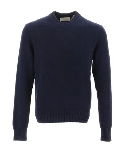 Ami Alexandre Mattiussi Ami Paris Logo-embroidered Knitted Jumper In Black