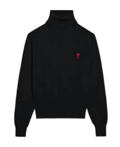 Ami Alexandre Mattiussi Ami Paris Ami De Coeur Midnight Blue Turtleneck In Black