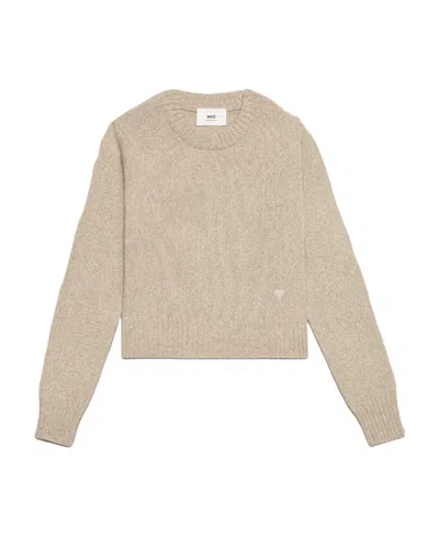 Ami Alexandre Mattiussi Ami Paris Logo Embroidered Knitted Jumper In Nude