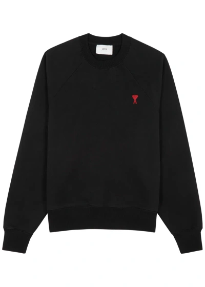 Ami Alexandre Mattiussi Ami Paris Logo-embroidered Stretch-cotton Sweatshirt In Black
