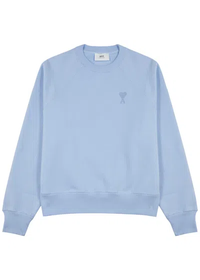 Ami Alexandre Mattiussi Ami Paris Logo-embroidered Stretch-cotton Sweatshirt In Blue