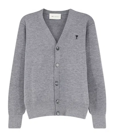 Ami Alexandre Mattiussi Ami Paris Logo Embroidered V-neck Cardigan In Gray