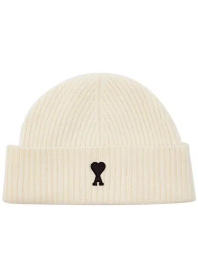 Ami Alexandre Mattiussi Ami Paris Logo-embroidered Wool Beanie In White