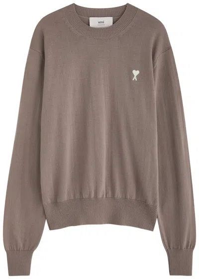Ami Alexandre Mattiussi Ami Paris Logo-embroidered Wool Jumper In Grey