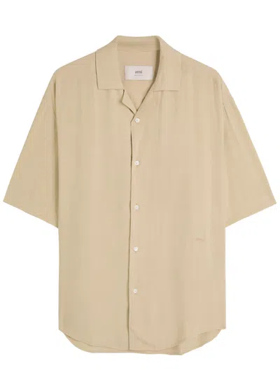 Ami Alexandre Mattiussi Ami Paris Logo-embroidered Woven Shirt In Brown