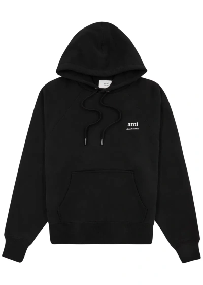 Ami Alexandre Mattiussi Ami Paris Logo Hooded Stretch-cotton Sweatshirt In Black