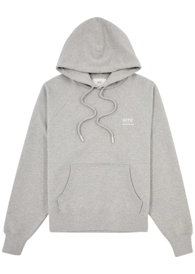 Ami Alexandre Mattiussi Ami Paris Logo Hooded Stretch-cotton Sweatshirt In Grey