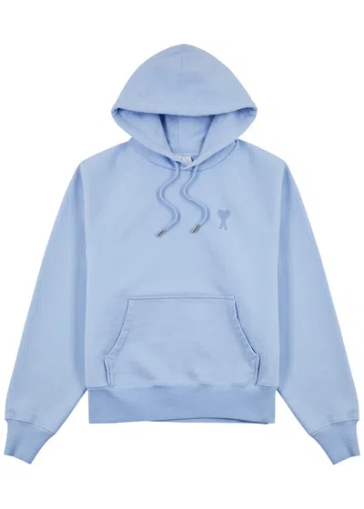 Ami Alexandre Mattiussi Ami Paris Logo Hooded Stretch-cotton Sweatshirt In Blue