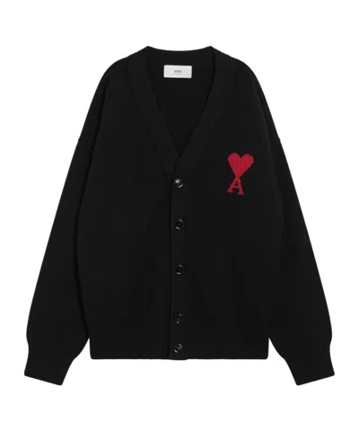 Ami Alexandre Mattiussi Ami Paris Logo Intarsia Knitted Cardigan In Black