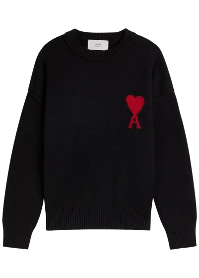 AMI ALEXANDRE MATTIUSSI AMI PARIS LOGO-INTARSIA WOOL JUMPER