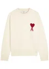 Ami Alexandre Mattiussi Heart Friend Wool Sweater With Exposed Stitching In Neutral