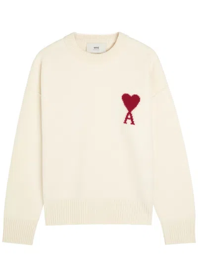 AMI ALEXANDRE MATTIUSSI AMI PARIS LOGO-INTARSIA WOOL JUMPER