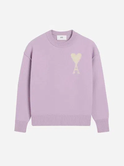 Ami Alexandre Mattiussi Ami Paris Logo Knit Sweater In Lilaecru