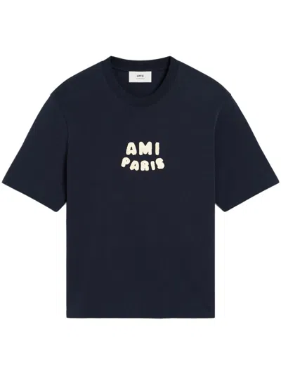 Ami Alexandre Mattiussi Ami Paris Logo Organic Cotton T-shirt In Navy