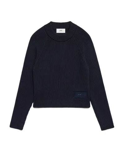 Ami Alexandre Mattiussi Ami Paris Logo Patch Crewneck Jumper In Black