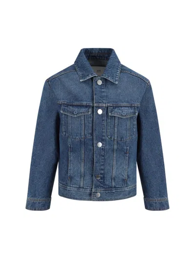 AMI ALEXANDRE MATTIUSSI AMI PARIS LOGO PATCH DENIM JACKET