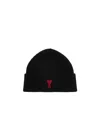 Ami Alexandre Mattiussi Ami Paris Logo Patch Knitted Beanie In Black