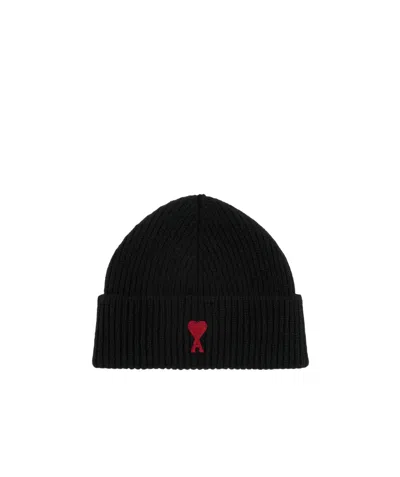 Ami Alexandre Mattiussi Ami Paris Logo Patch Knitted Beanie In Black