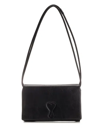 Ami Alexandre Mattiussi Ami Paris Logo Plaque Foldover Top Shoulder Bag In Black