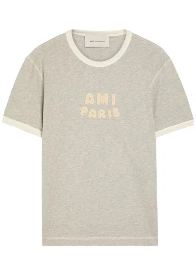Ami Alexandre Mattiussi Ami Paris Logo-appliquéd Cotton T-shirt In Gray