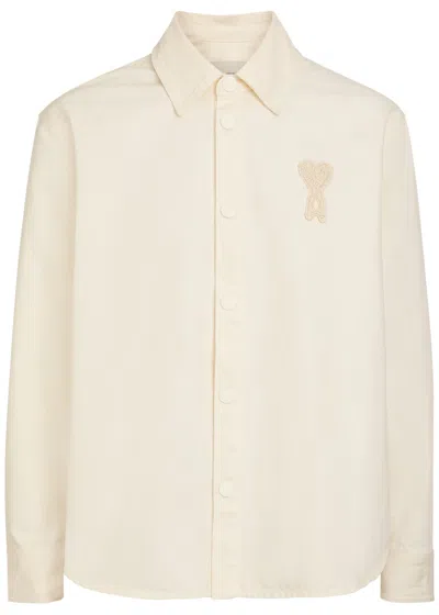 Ami Alexandre Mattiussi Ami Paris Logo-appliquéd Denim Overshirt In Neutral