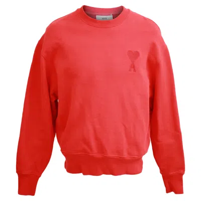 Pre-owned Ami Alexandre Mattiussi Ami Paris Logo-appliquéd Jersey Sweatshirt In Red Cotton