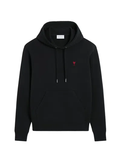Ami Alexandre Mattiussi Ami Paris Logo-embroidered Cotton Hoodie In Black