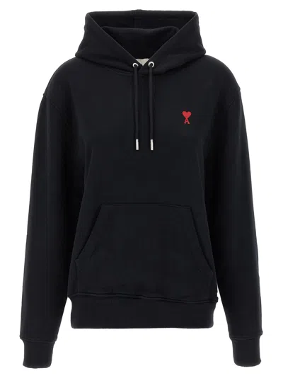Ami Alexandre Mattiussi Ami Paris Logo-embroidered Cotton Hoodie In Black