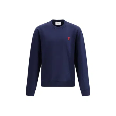 Ami Alexandre Mattiussi Ami Paris Logo-embroidered Cotton Sweatshirt In Blue