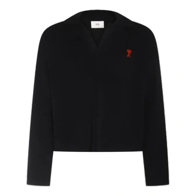 Ami Alexandre Mattiussi Ami Paris Ami De Coeur Logo Embroidered Long-sleeved T-shirt In Black