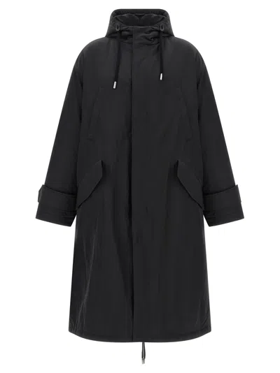 Ami Alexandre Mattiussi Padded Long Parka With Adjustable Hood And Drawstring Details In Black