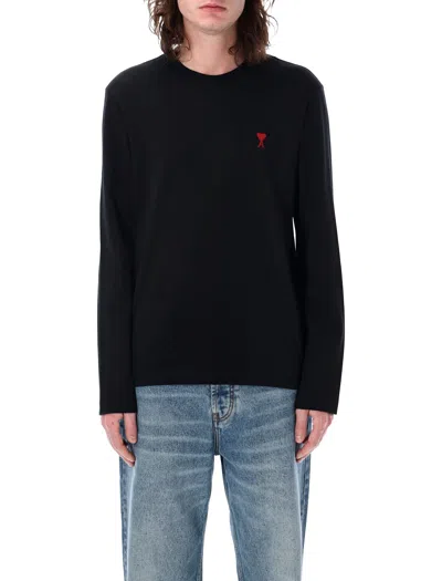Ami Alexandre Mattiussi Ami Paris Classic Fit Ami De Coeur Organic Cotton Jersey Long-sleeve T-shirt In Black