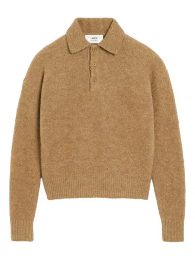 Ami Alexandre Mattiussi Ami Paris Long Sleeve Ami Polo In Brown