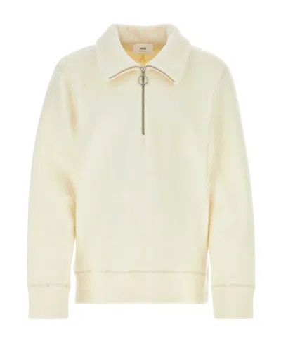 Ami Alexandre Mattiussi Ami Paris Long Sleeved Half-zipped Sweatshirt In White