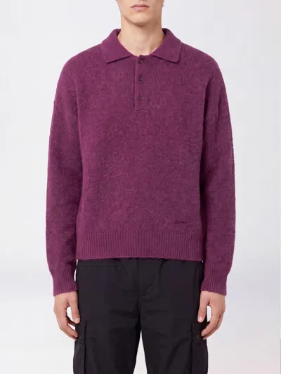 Ami Alexandre Mattiussi Ami Paris Long-sleeved Knitted Polo In Alpaca And Wool Blend In Purple
