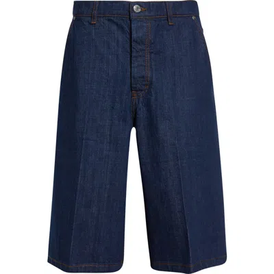 Ami Alexandre Mattiussi Ami Paris Men Blue Five-pocket Bermuda Shorts With Logo Patch On The Back In Denim Man