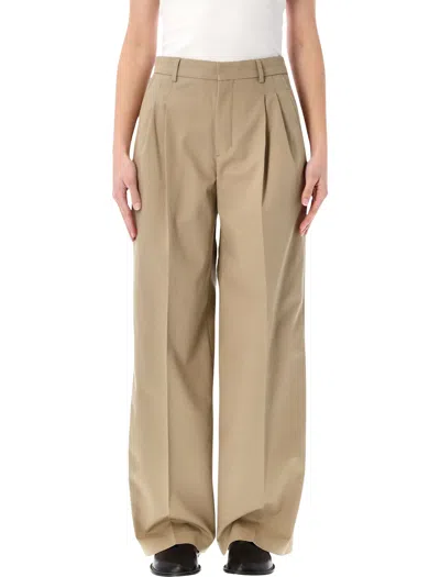 Ami Alexandre Mattiussi Ami Paris Low Waist Wide Leg Cotton Trousers In Brown