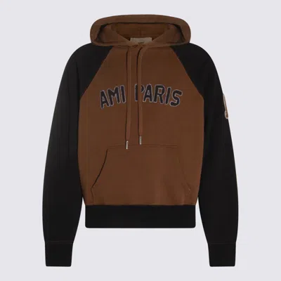 AMI ALEXANDRE MATTIUSSI AMI PARIS BROWN AND BLACK COTTON SWEATSHIRT
