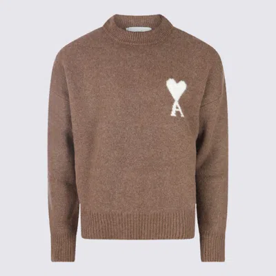 AMI ALEXANDRE MATTIUSSI AMI PARIS BROWN WOOL KNITWEAR